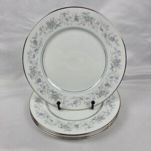 FOUR Oxford China Spring Salad Plate Multicolor Floral Rim Aqua Band